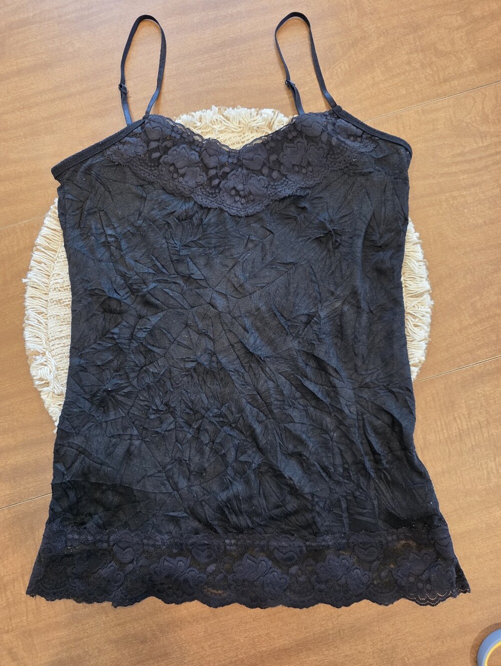 Maurices Women Medium Y2K 90s Lace Layer Spaghetti Strap Camisole Tank Black